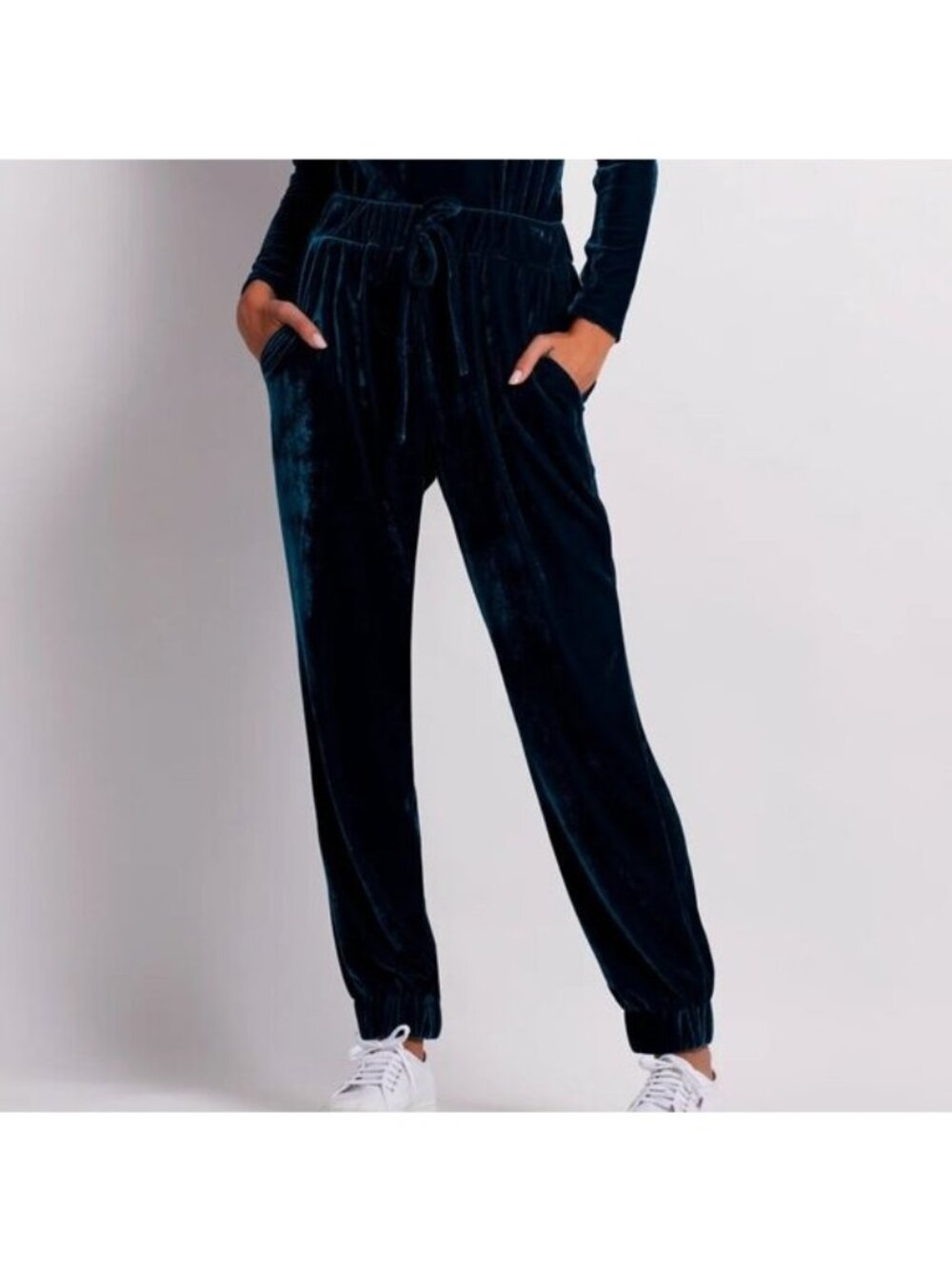 PatBO Luxe Velvet Joggers M Azure Blue Pull On Loungewear Glam Stretch Pants